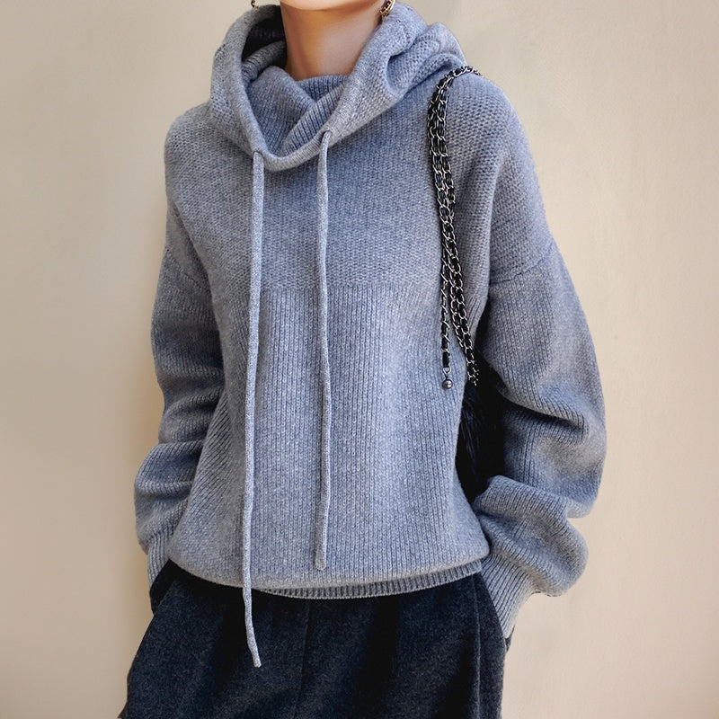 Gebreide Hoodie Dames met Colkraag | Koord | Oversized | 4 Kleuren
