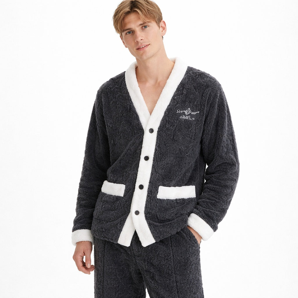 Fleece Pyjama Heren | Koraalfleece | Tweedelig | Knoopsluiting