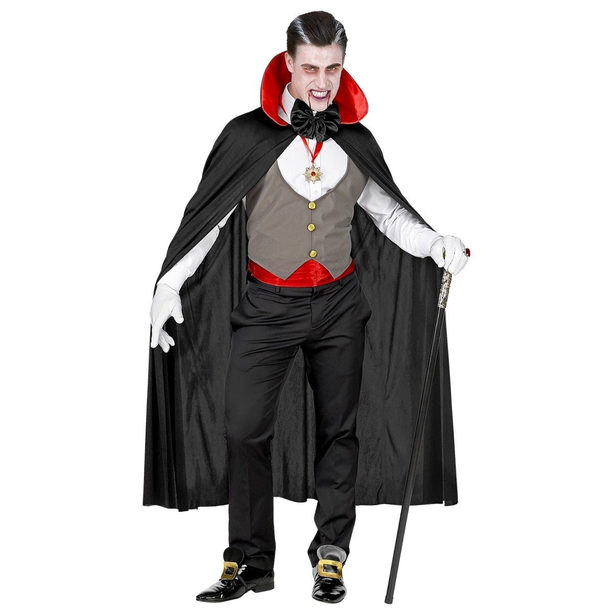 Vampier Kostuum Grijs | Gilet | Buikband | Cape | Strik