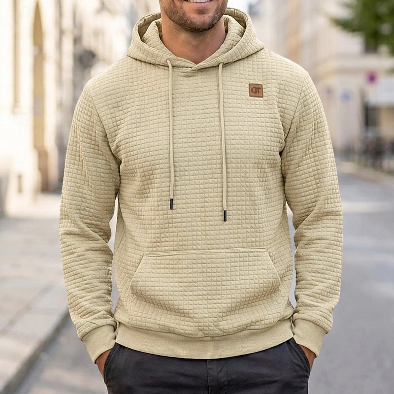 Hoodie Heren met Ruitstructuur | Borstembleem | 4 Kleuren