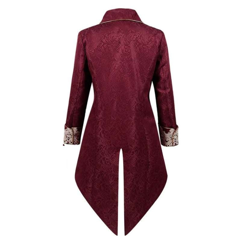 Victoriaanse Geklede Jas Heren | Bordeauxrood | Jacquard | Kant | Steampunk