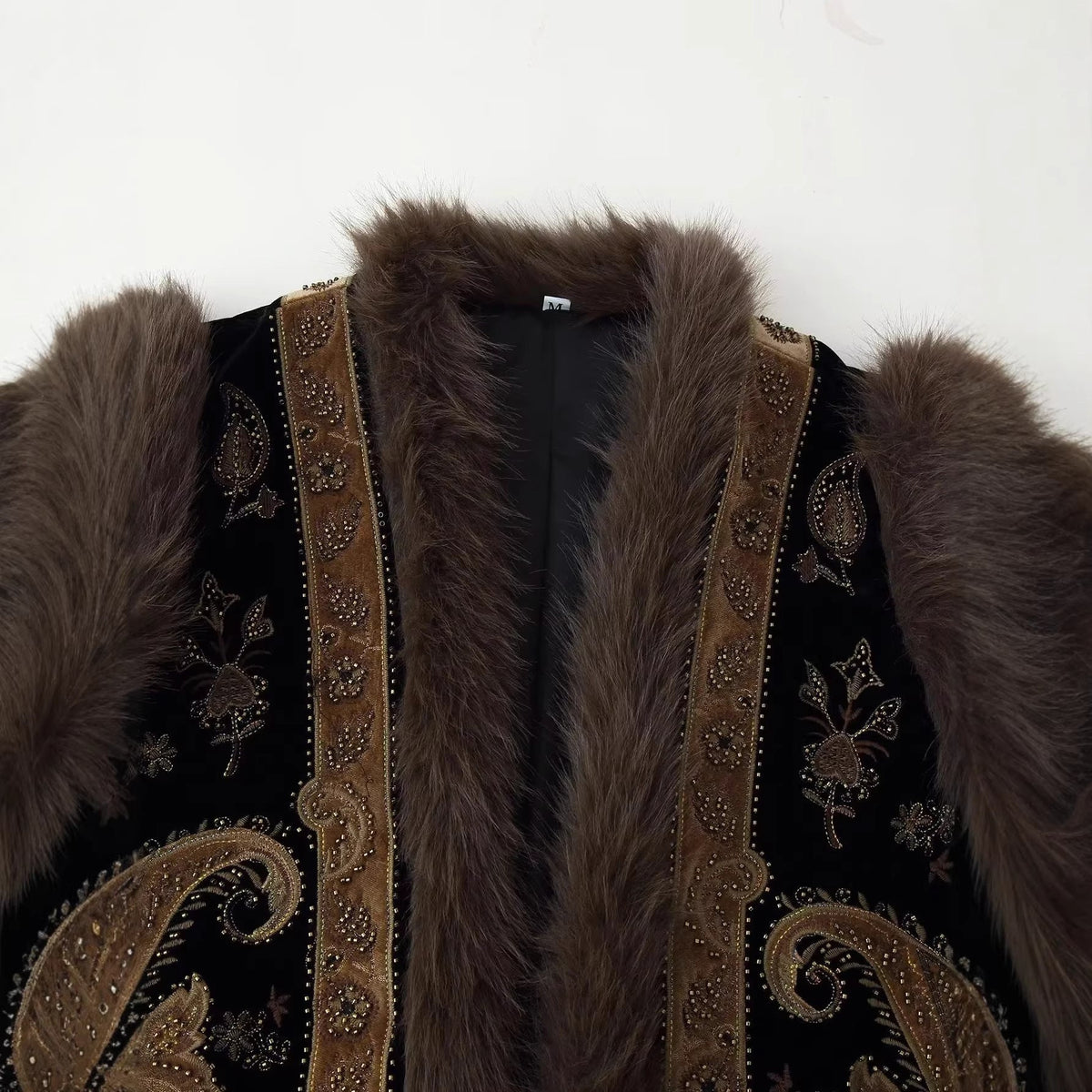 Fluwelen Gilet Dames | Geborduurd | Imitatiebont | Zwartbruin