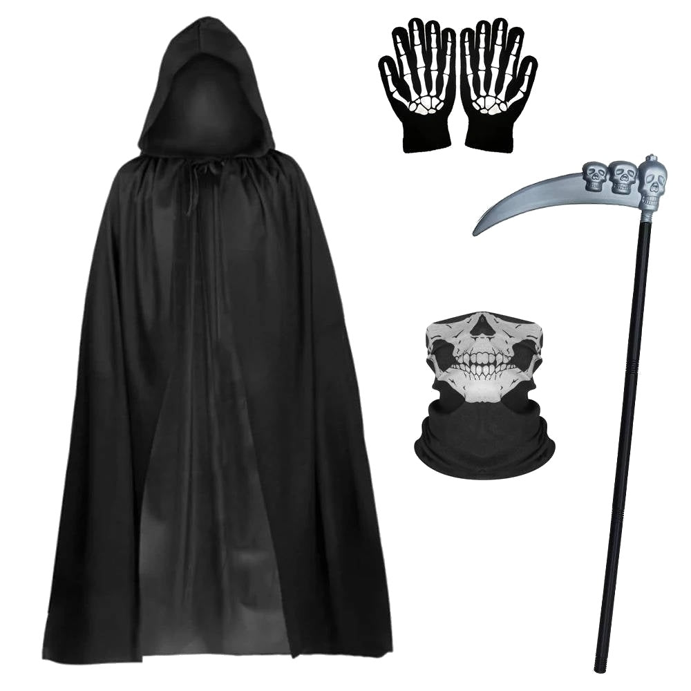 Magere Hein Kostuum Set | Mantel met Capuchon | Doodskopmasker | Zeis