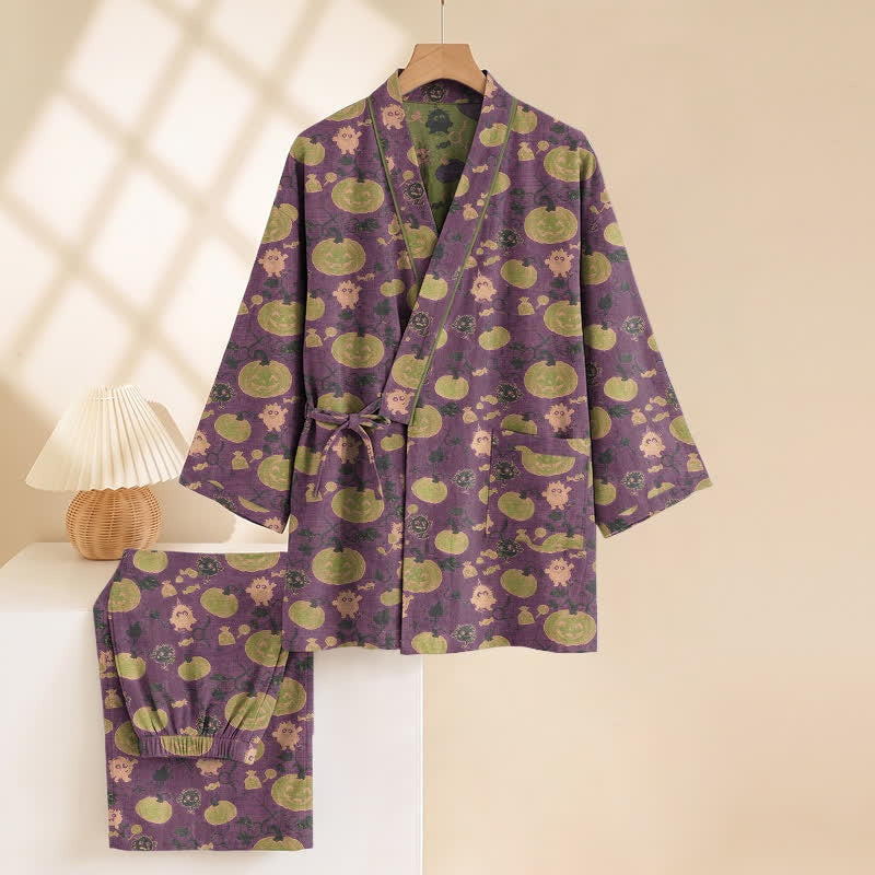 Pompoen Kimono Pyjamaset Heren | Monstertjes | Paars of Groen