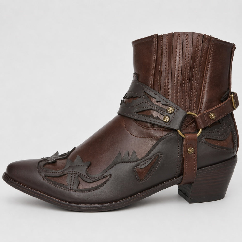 Cowboylaarzen Heren met Harnas | Enkelhoog | Westernapplicaties | 4 Kleuren