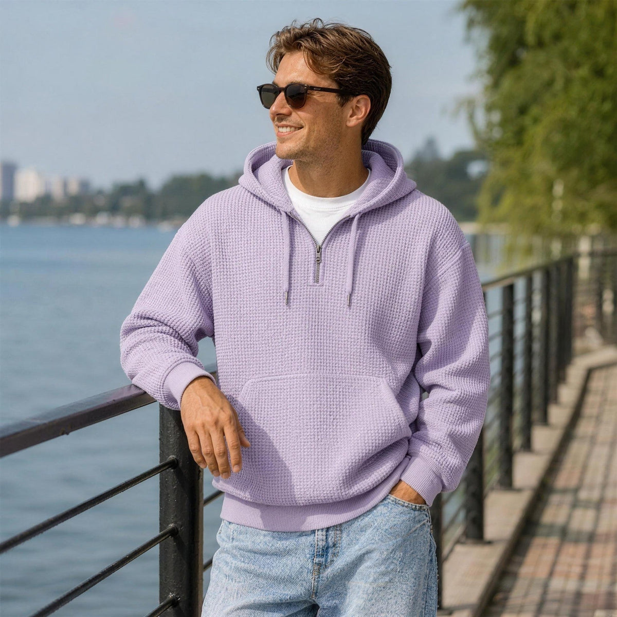 Wafelhoodie Heren | Korte Rits | Buidelzak