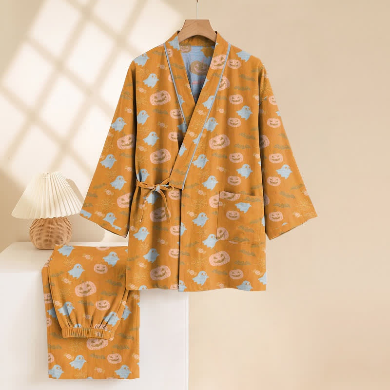 Halloween Kimono Pyjamaset Heren | Pompoenen, Spoken, Vleermuizen | 8 Kleuren