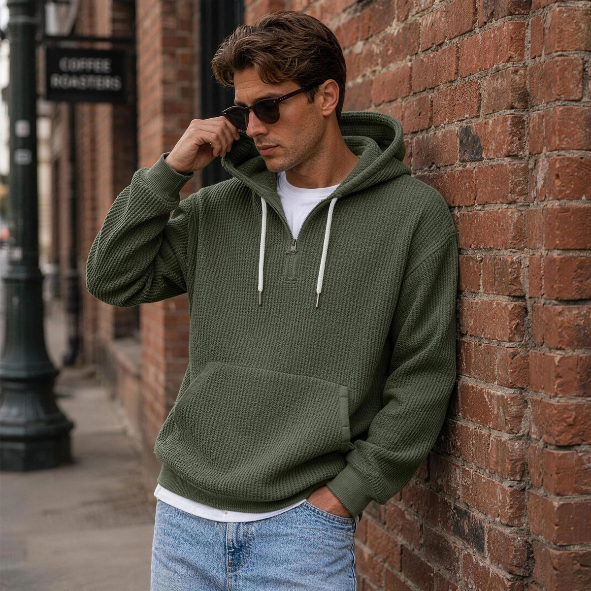 Wafelhoodie Heren | Korte Rits | Buidelzak