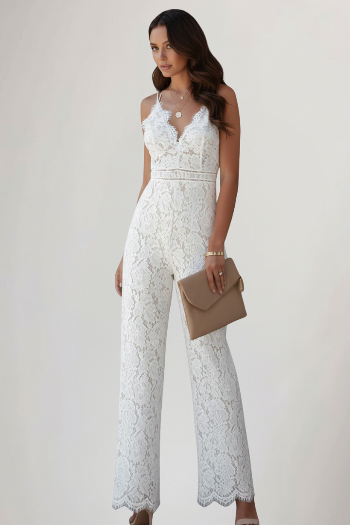 Jumpsuit Dames | Kant | Mouwloos | Wijde Pijpen-Boutique Moda