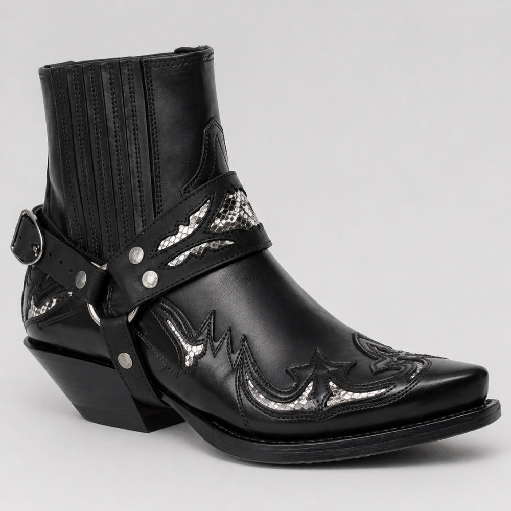 Cowboylaarzen Heren met Harnas | Enkelhoog | Westernapplicaties | 4 Kleuren