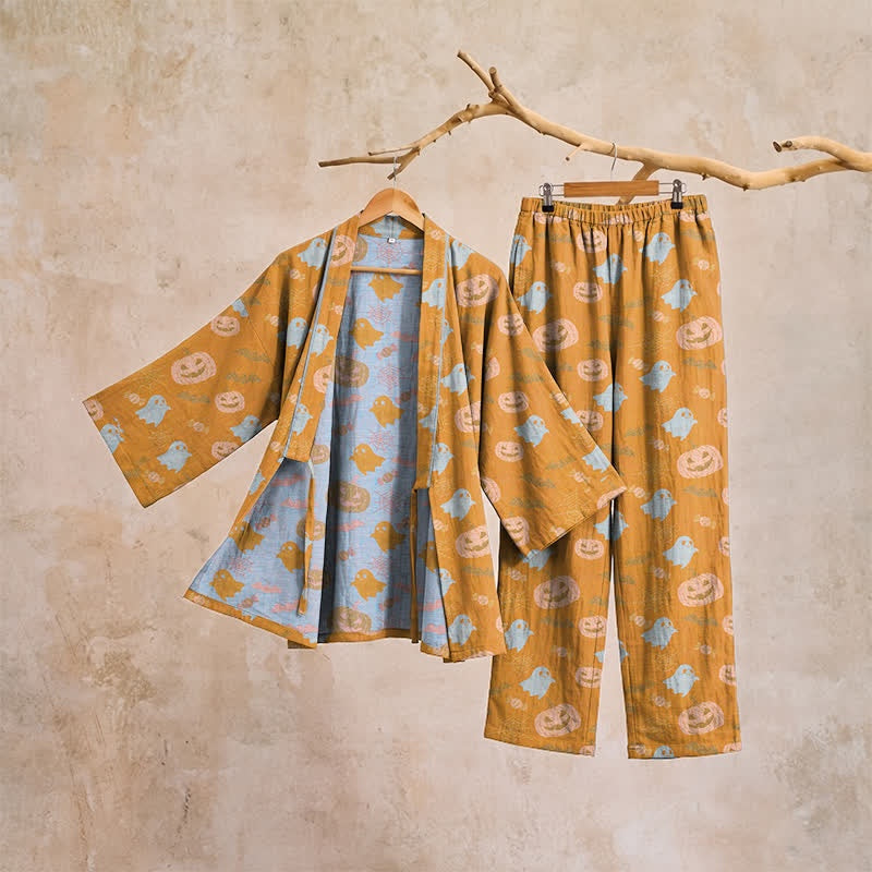 Halloween Kimono Pyjamaset Heren | Pompoenen, Spoken, Vleermuizen | 8 Kleuren