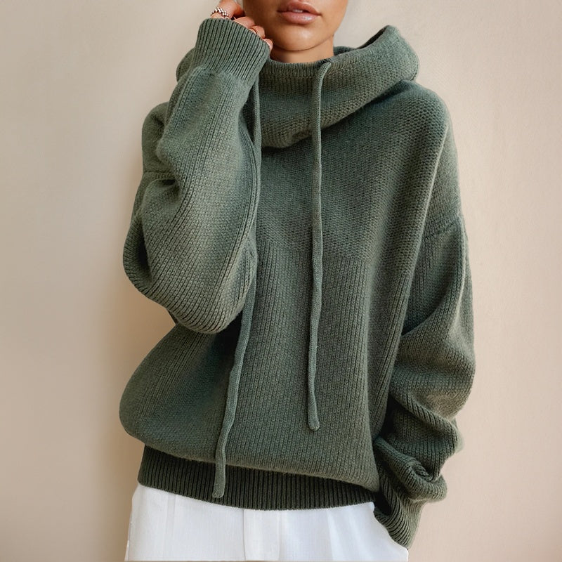 Gebreide Hoodie Dames met Colkraag | Koord | Oversized | 4 Kleuren