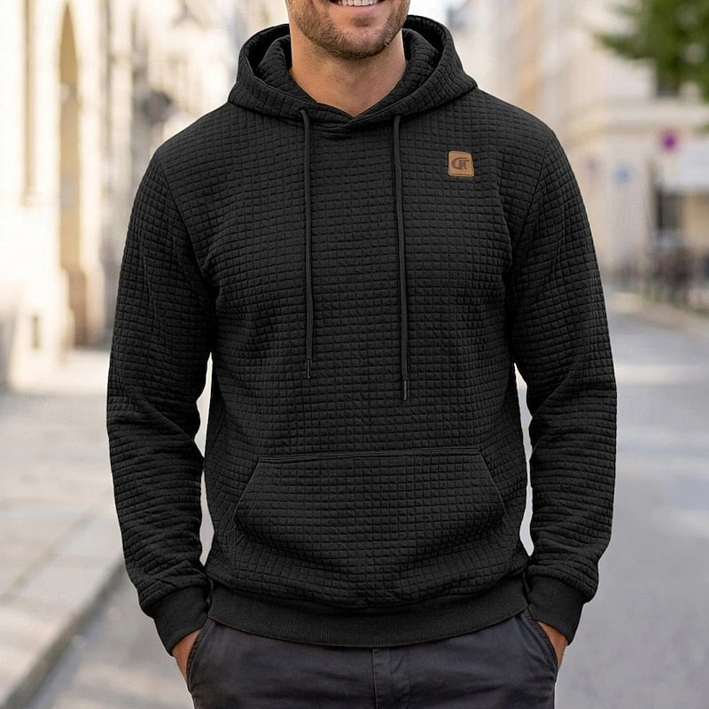 Hoodie Heren met Ruitstructuur | Borstembleem | 4 Kleuren