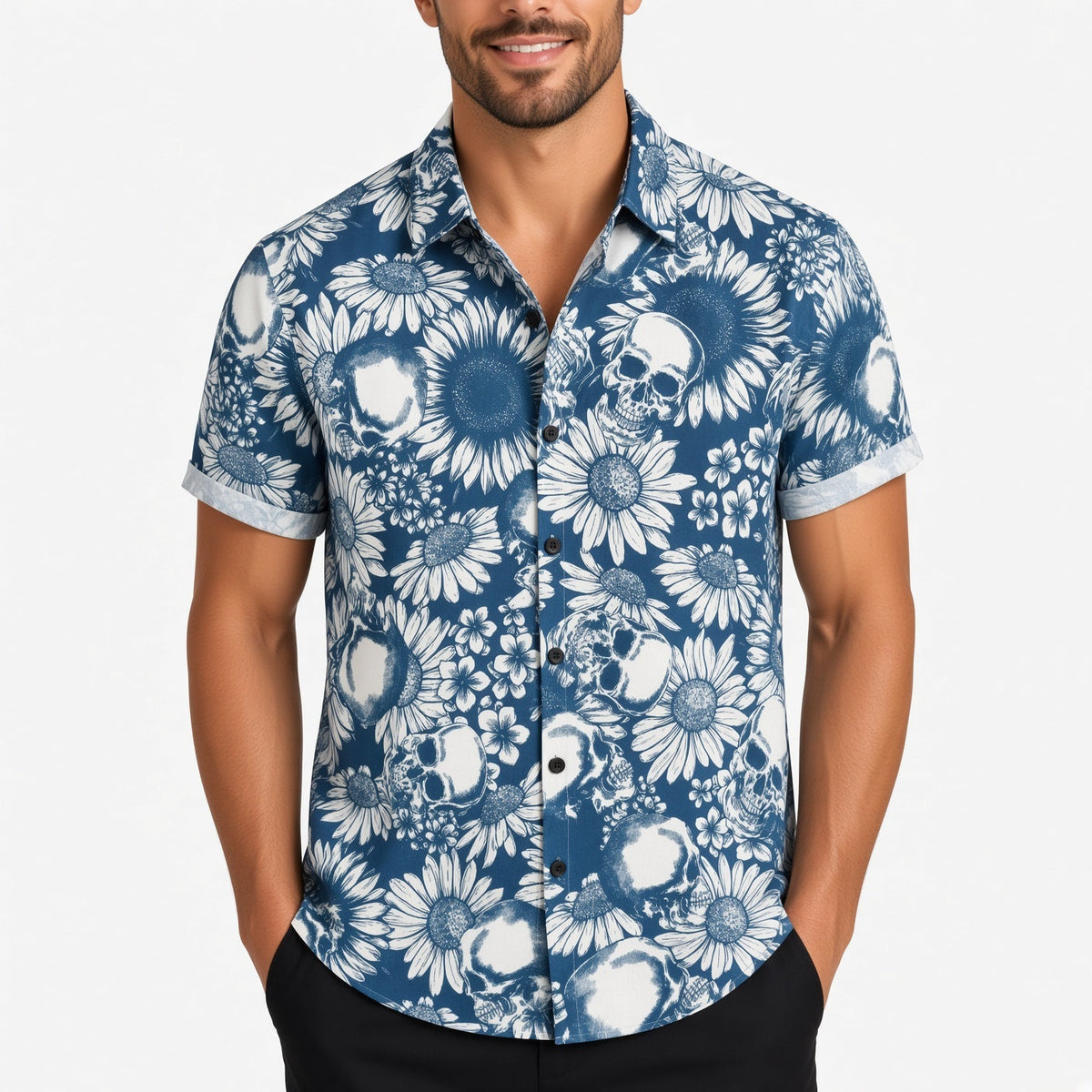 Doodskop Overhemd Heren | Korte Mouw | Bloemenprint | 8 Designs