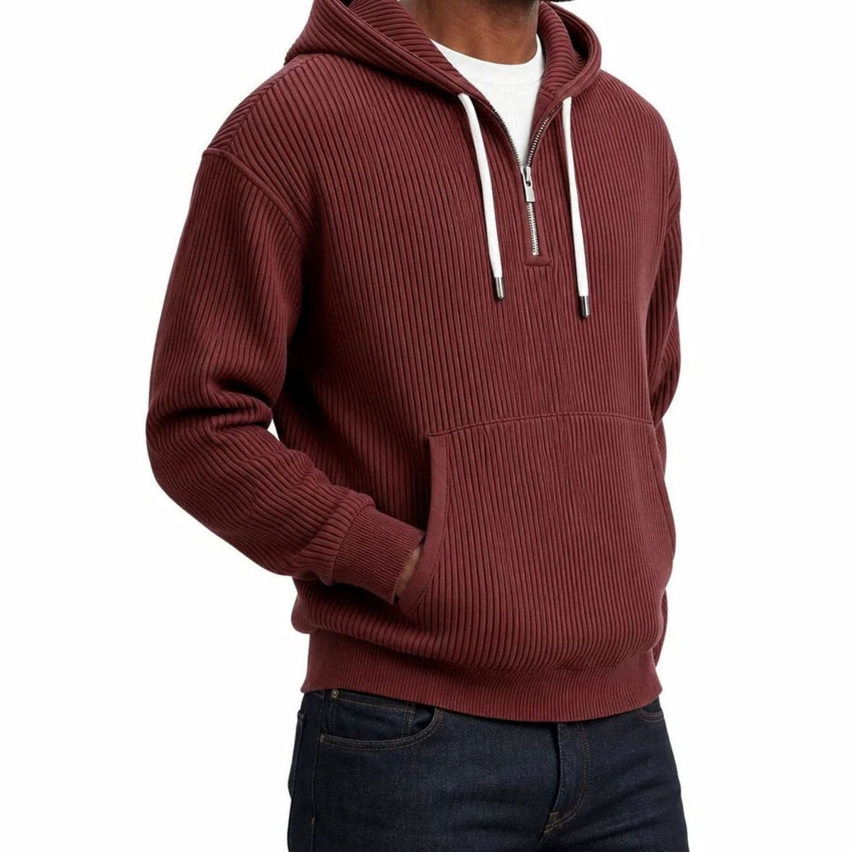 Geribde Half Zip Hoodie Heren | Witte Koorden | 6 Kleuren