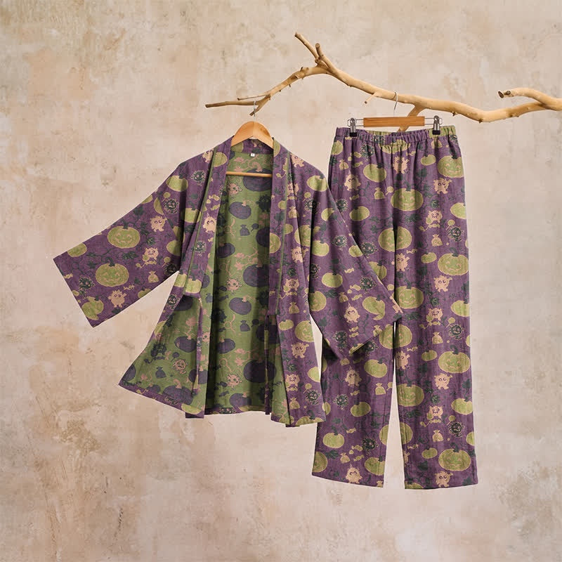 Pompoen Kimono Pyjamaset Heren | Monstertjes | Paars of Groen