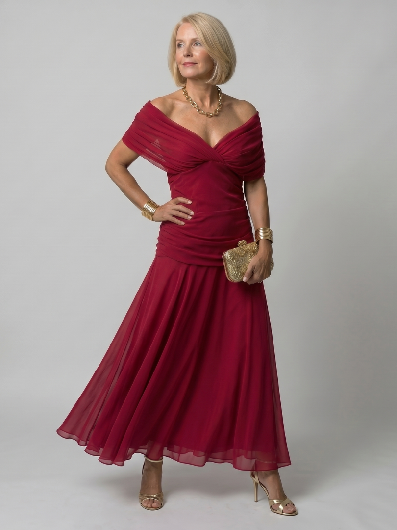Bruiloft Gast Jurk | Maxi | Off-Shoulder | V-hals-Boutique Moda