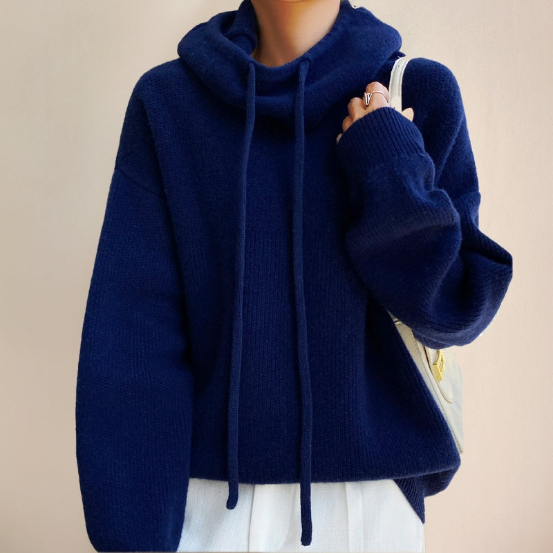Gebreide Hoodie Dames met Colkraag | Koord | Oversized | 4 Kleuren