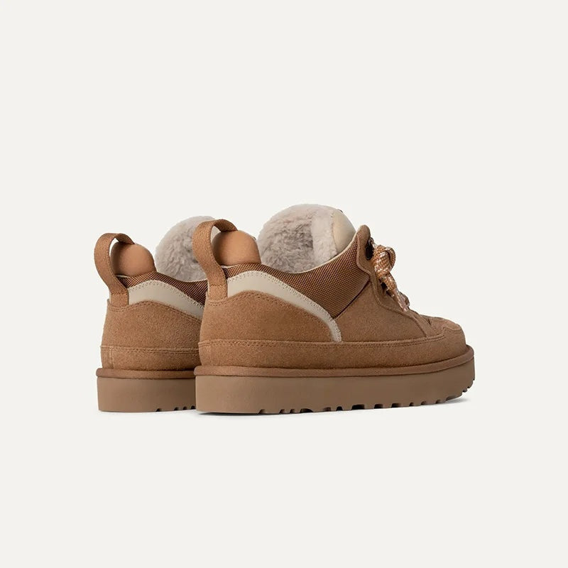 Bruine plateau sneakers met gevoerde kraag, achteraanzicht, geen persoon zichtbaar | Boutique Moda