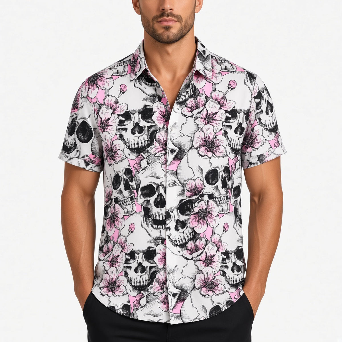Doodskop Overhemd Heren | Korte Mouw | Bloemenprint | 8 Designs