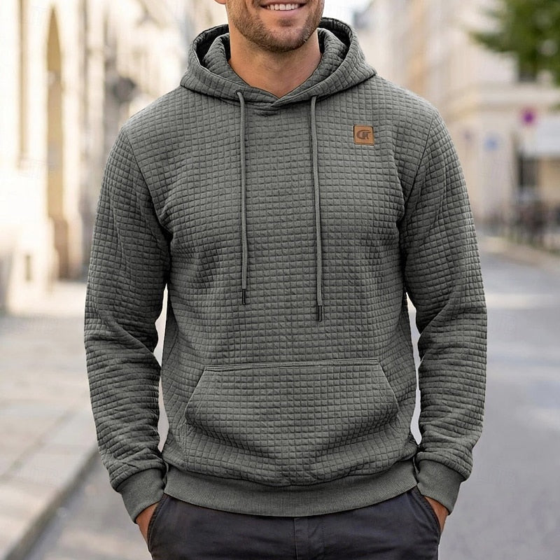 Hoodie Heren met Ruitstructuur | Borstembleem | 4 Kleuren