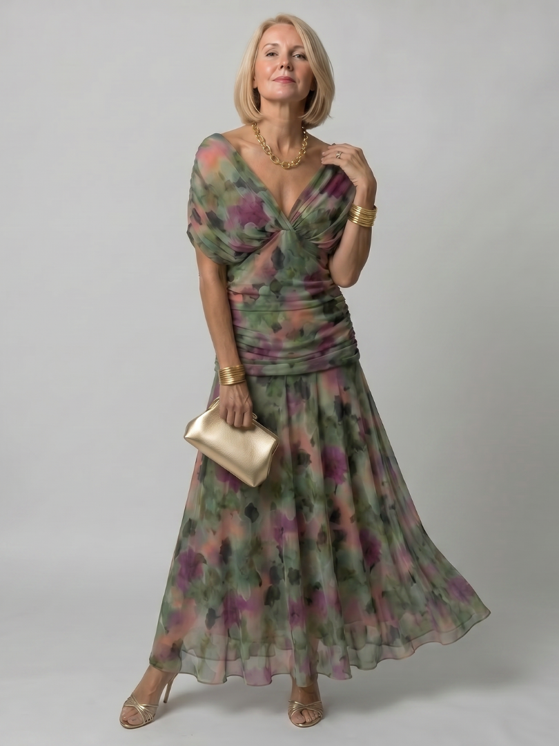 Bruiloft Gast Jurk | Maxi | Off-Shoulder | V-hals-Boutique Moda