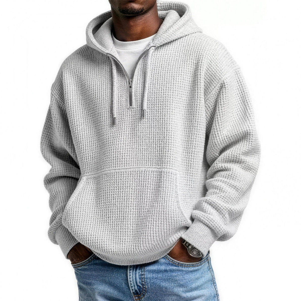 Wafelhoodie Heren | Korte Rits | Buidelzak