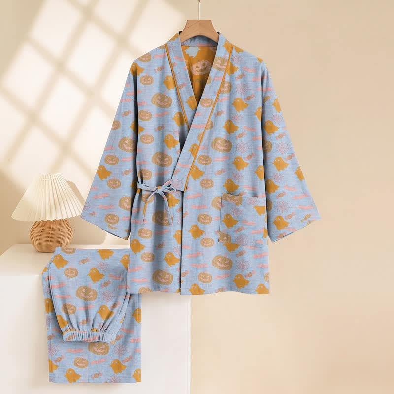 Halloween Kimono Pyjamaset Heren | Pompoenen, Spoken, Vleermuizen | 8 Kleuren