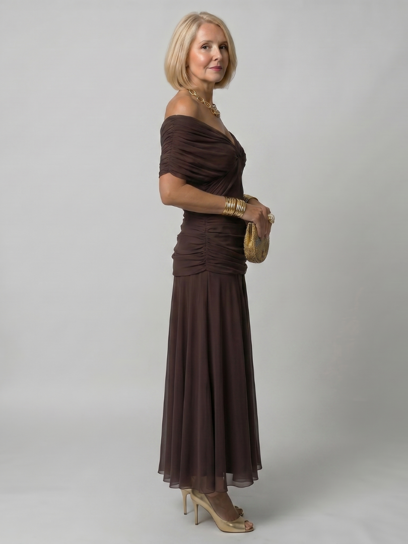 Bruiloft Gast Jurk | Maxi | Off-Shoulder | V-hals-Boutique Moda