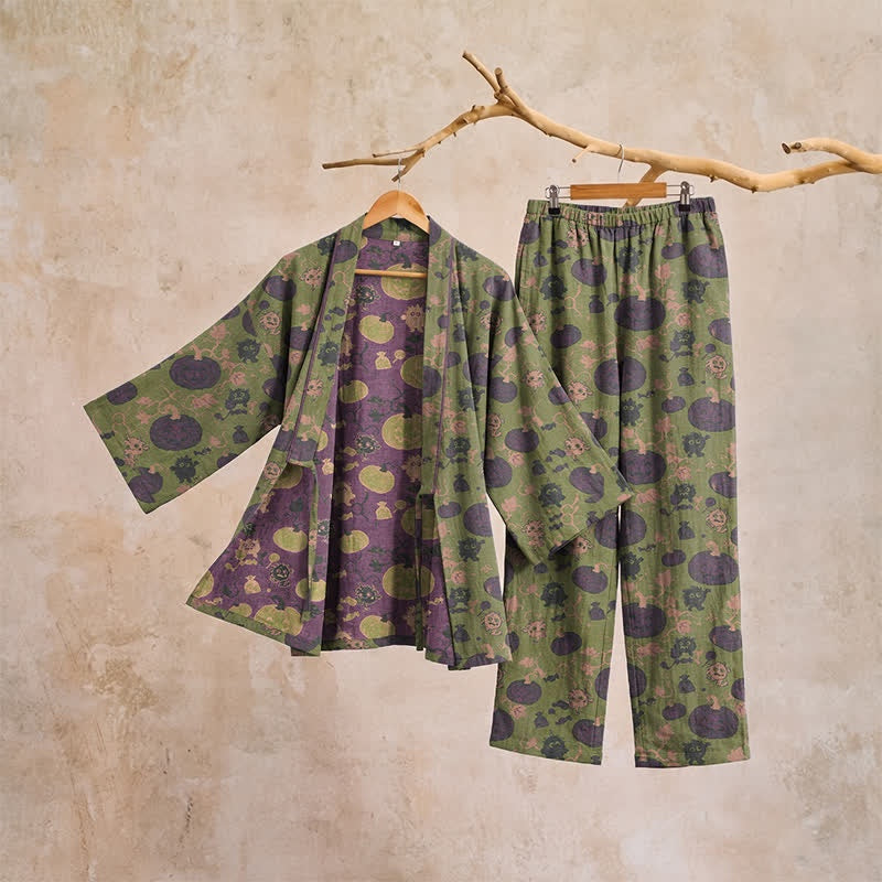 Pompoen Kimono Pyjamaset Heren | Monstertjes | Paars of Groen