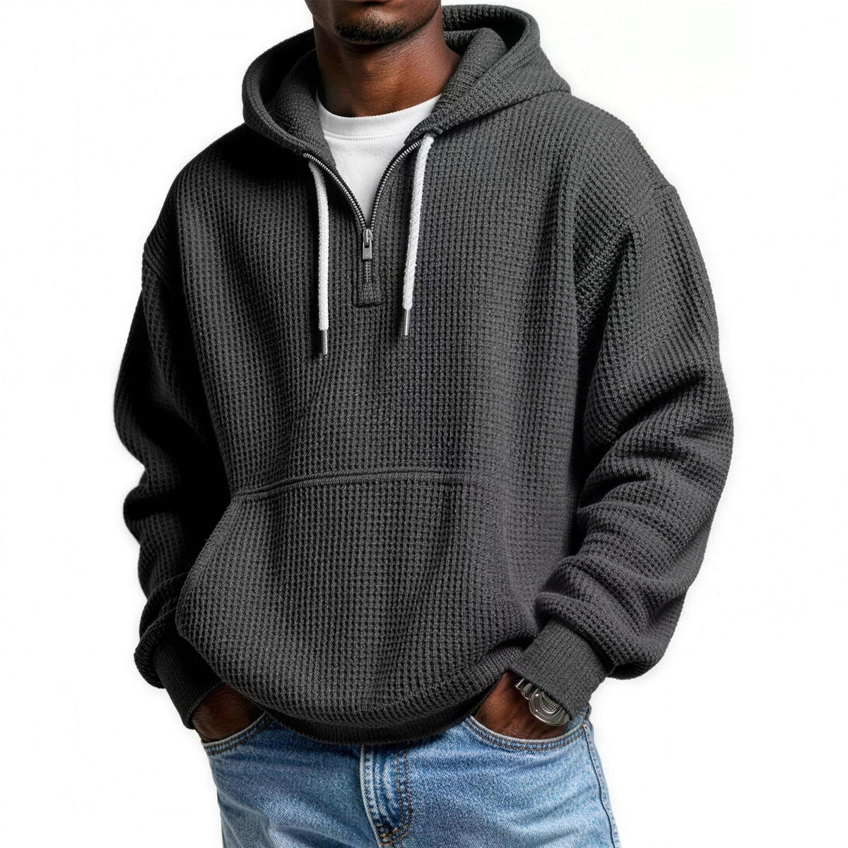 Wafelhoodie Heren | Korte Rits | Buidelzak