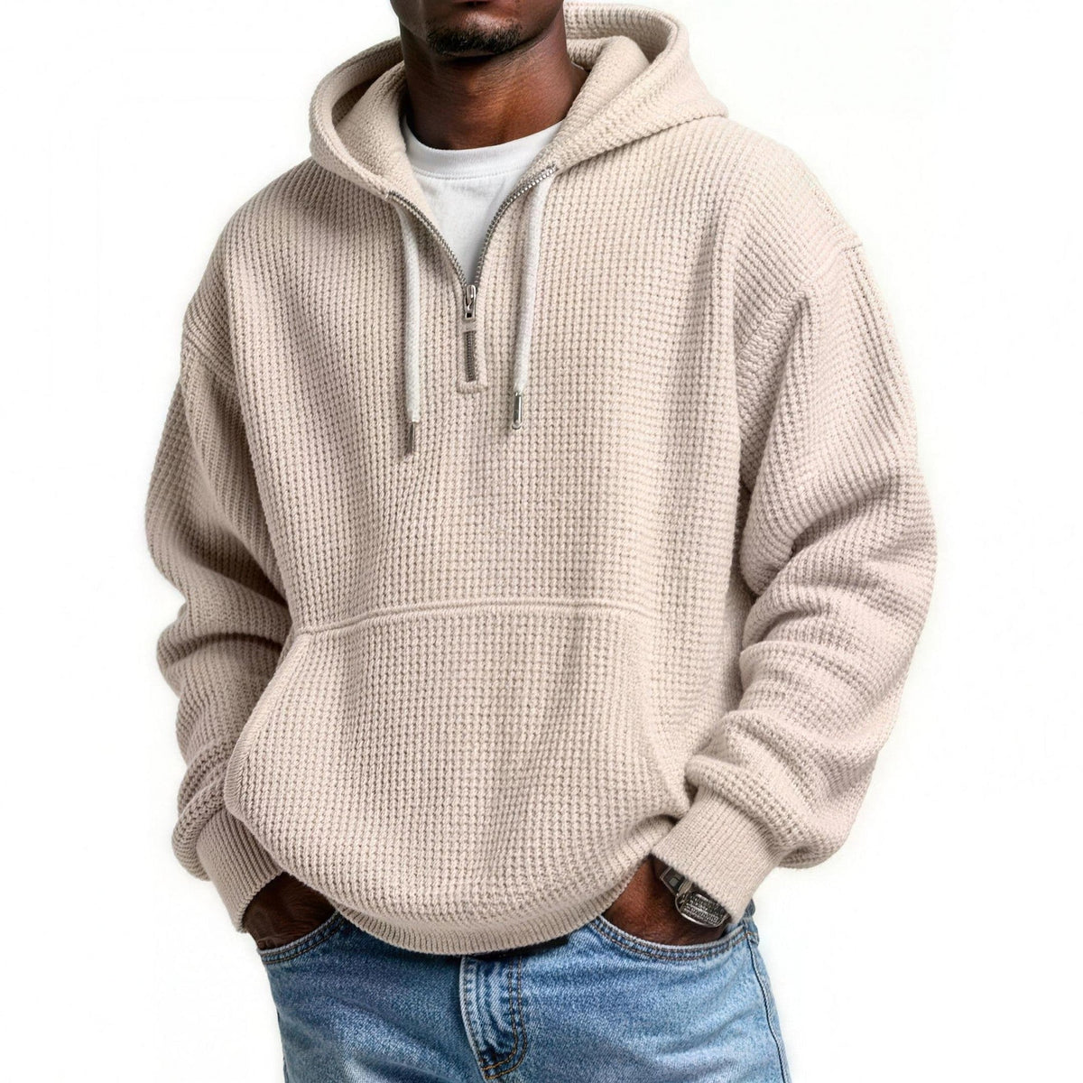 Wafelhoodie Heren | Korte Rits | Buidelzak