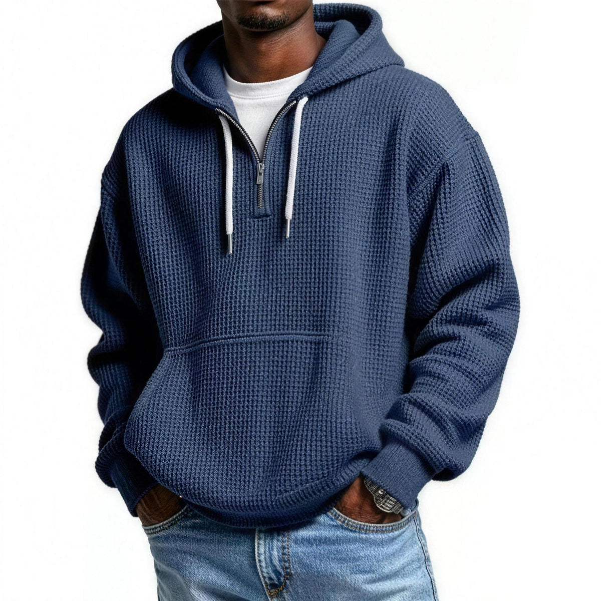 Wafelhoodie Heren | Korte Rits | Buidelzak