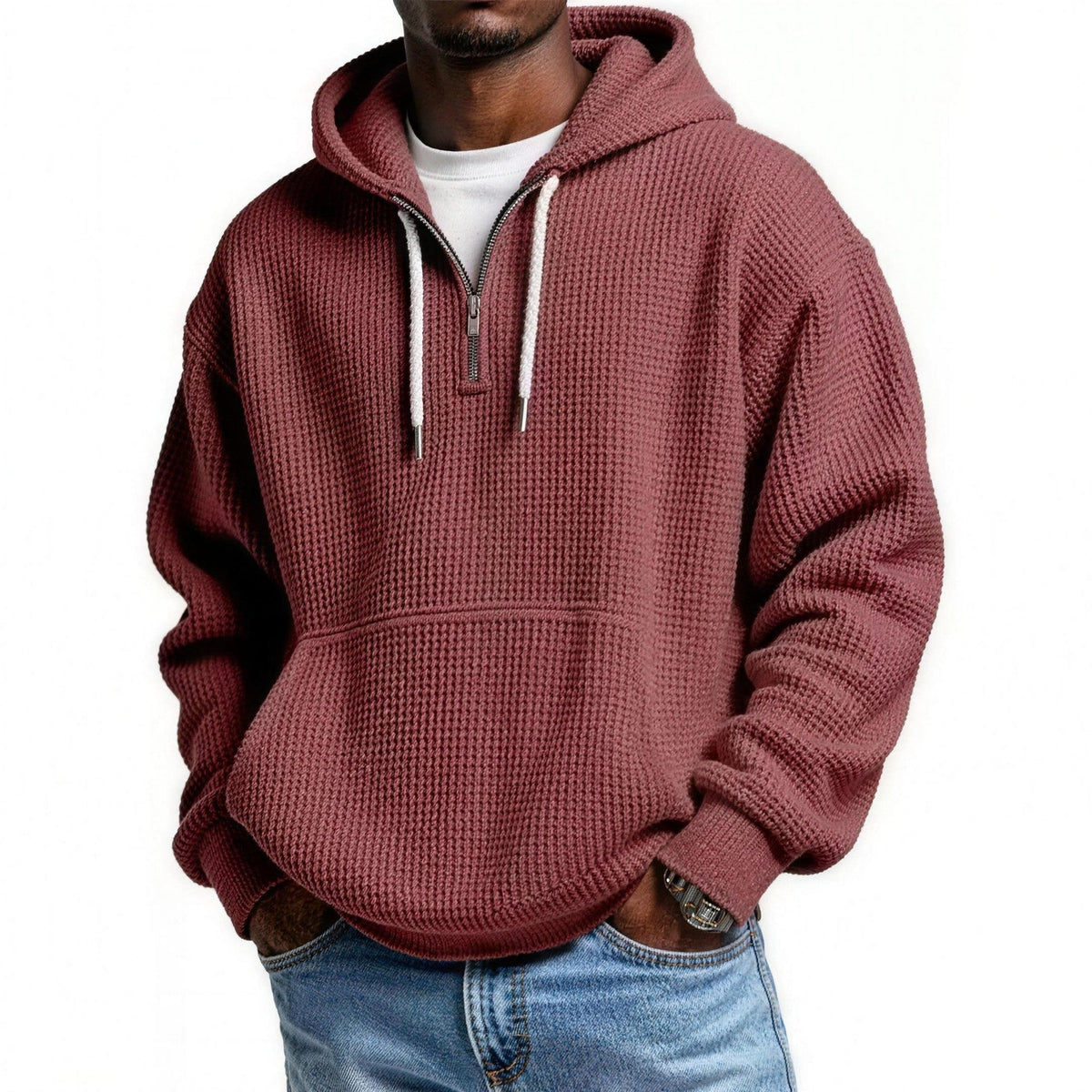 Wafelhoodie Heren | Korte Rits | Buidelzak
