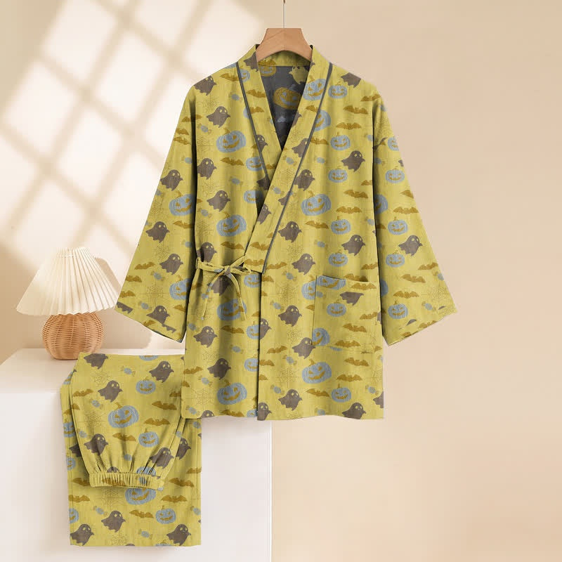 Halloween Kimono Pyjamaset Heren | Pompoenen, Spoken, Vleermuizen | 8 Kleuren