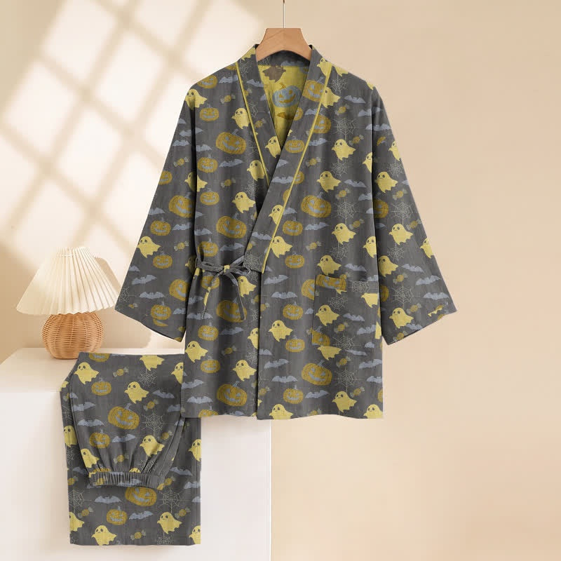 Halloween Kimono Pyjamaset Heren | Pompoenen, Spoken, Vleermuizen | 8 Kleuren