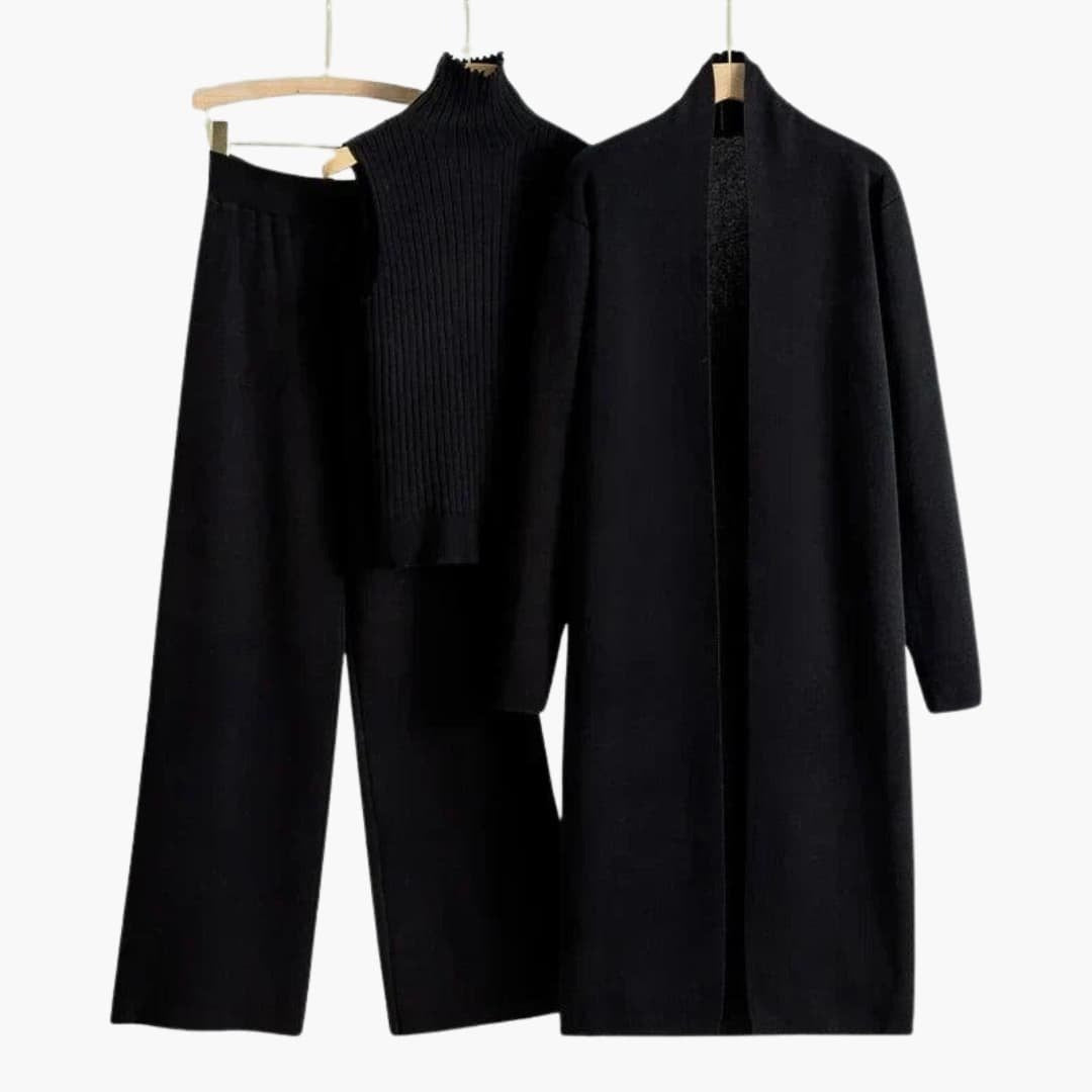 Gebreide Set Dames | 3-Delig | Lang Vest, Top en Wijde Broek-Boutique Moda