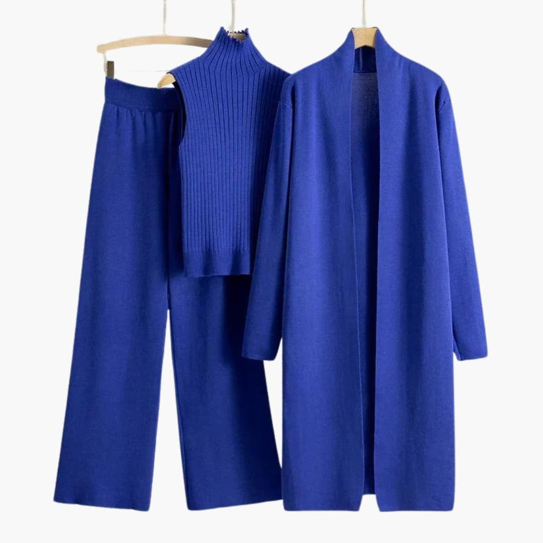 Gebreide Set Dames | 3-Delig | Lang Vest, Top en Wijde Broek-Boutique Moda