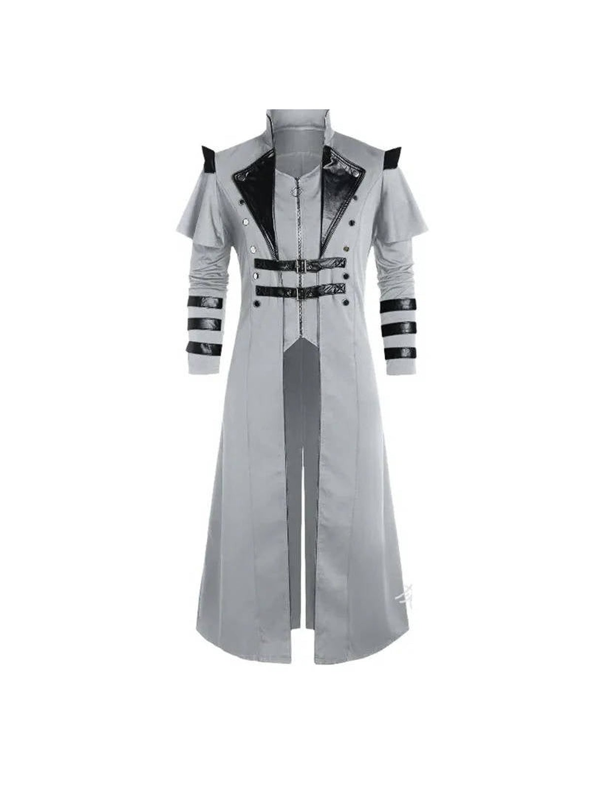 Grijze gothic jas met zwarte details, voorkant