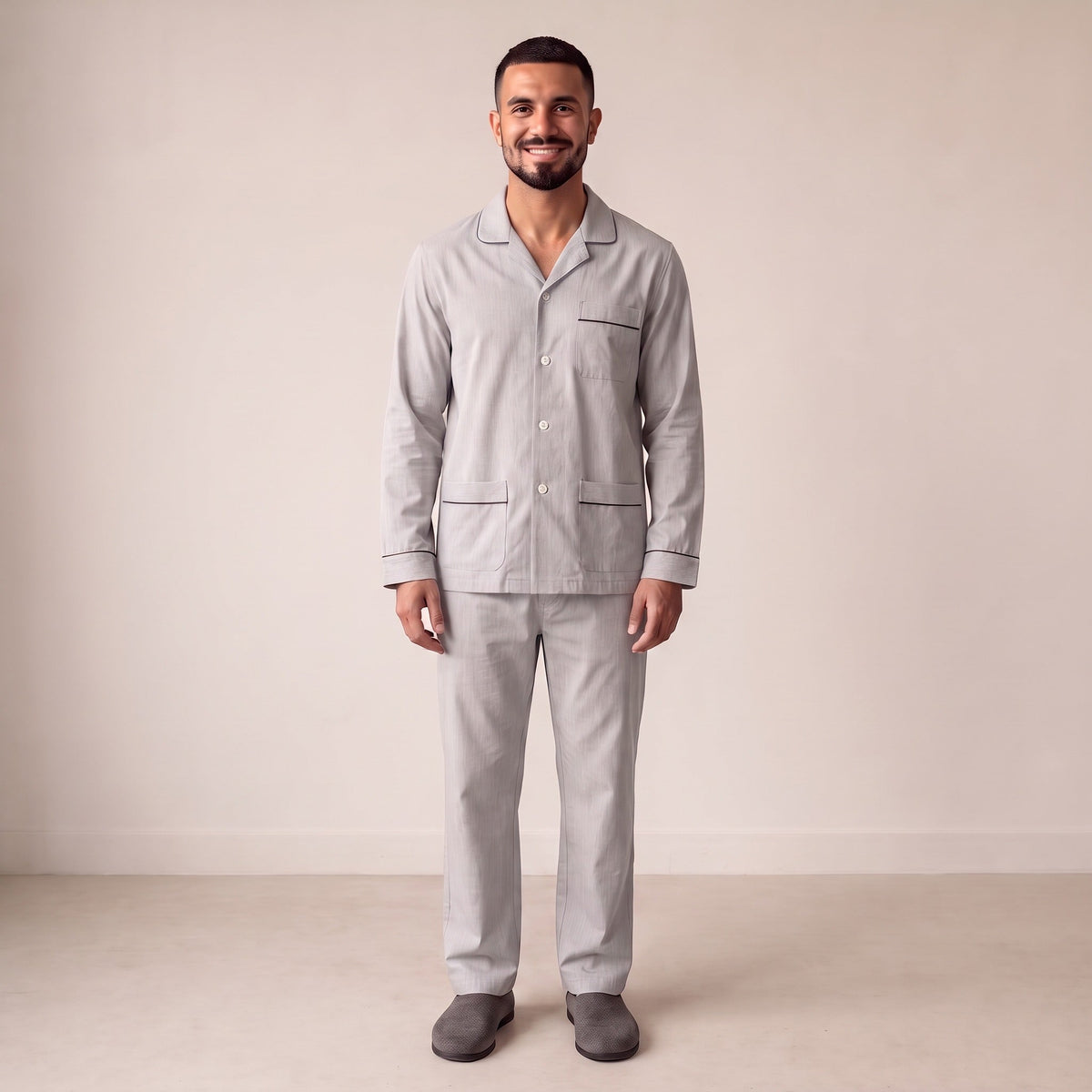 Katoenen Twill Pyjama Heren | Lichtgrijs