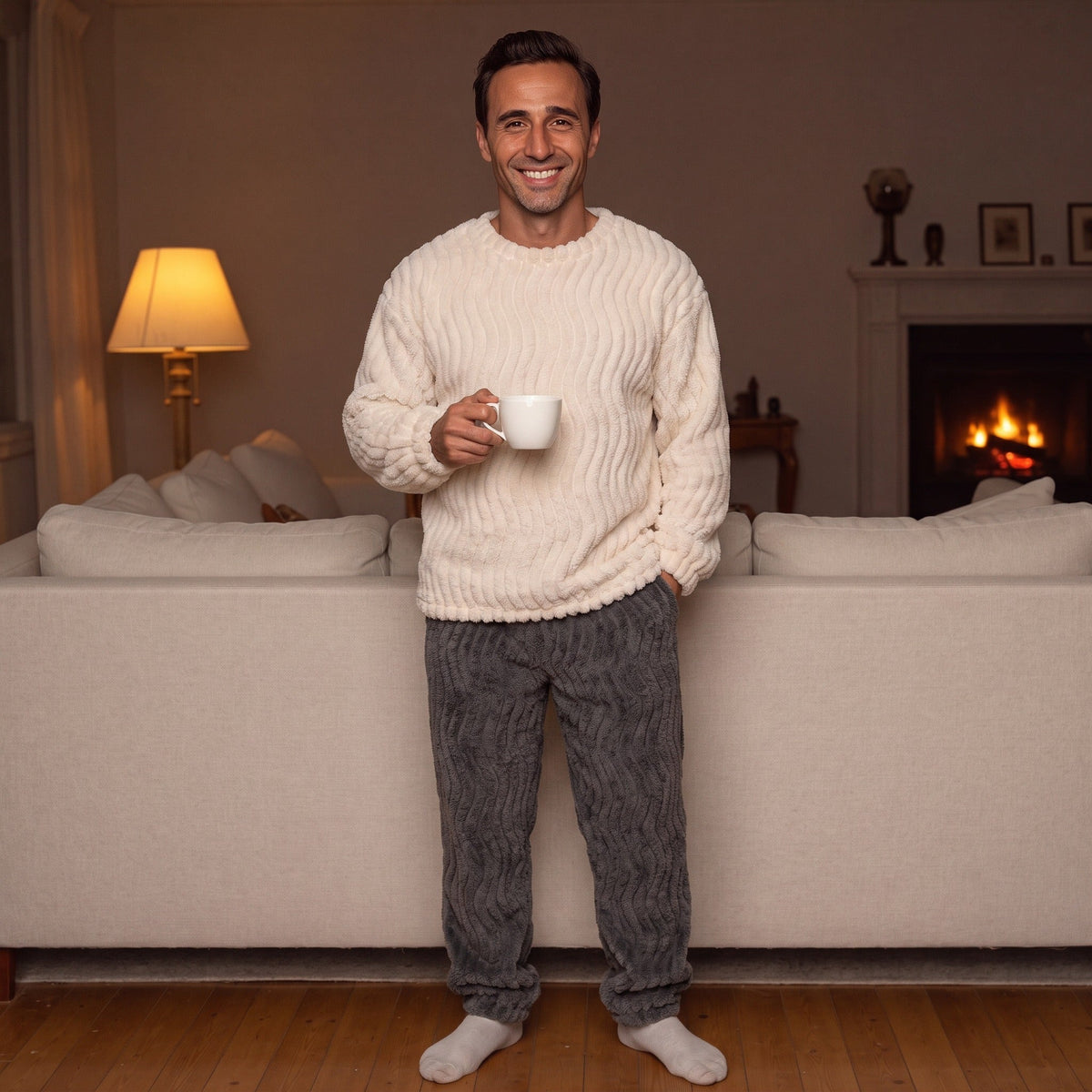 Fleece Pyjama Heren met Ronde Hals | Boordbroek | 2 Kleuren