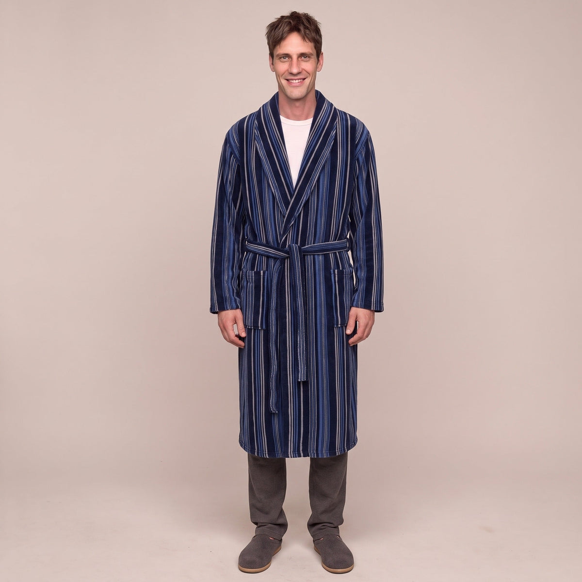 Gestreepte Badjas Heren | Koraalfleece | 2 Kleuren
