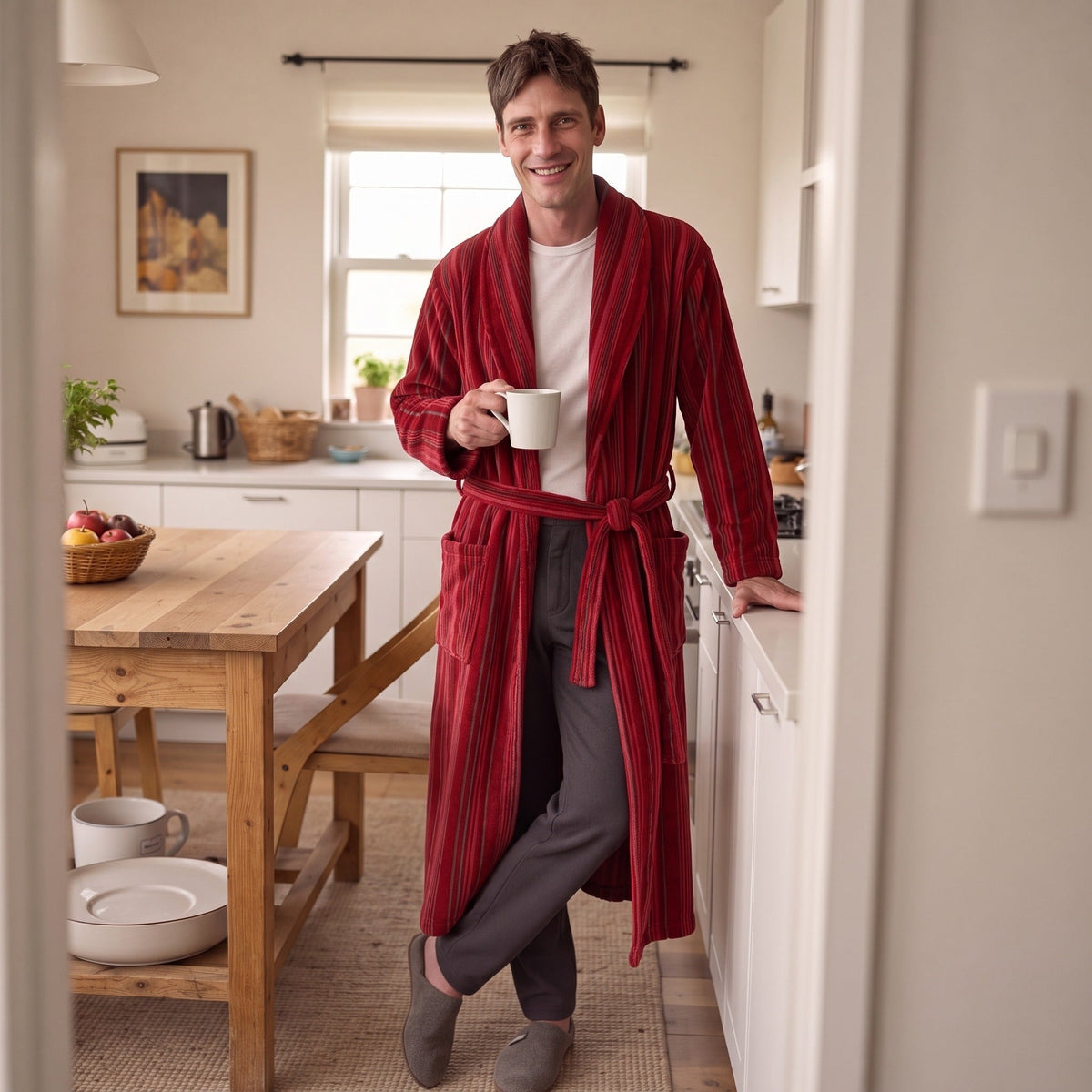 Gestreepte Badjas Heren | Koraalfleece | 2 Kleuren