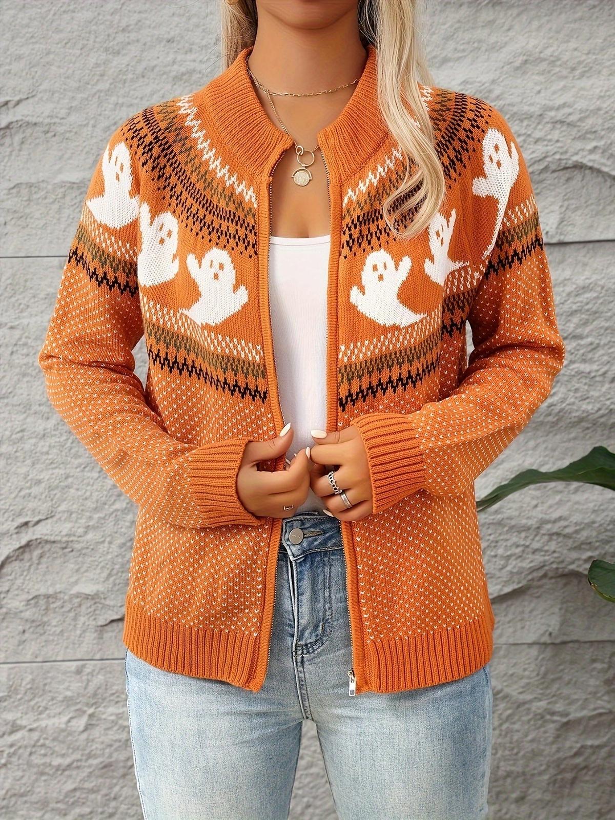Oranje vest met rits en spookjesmotief, voorkant