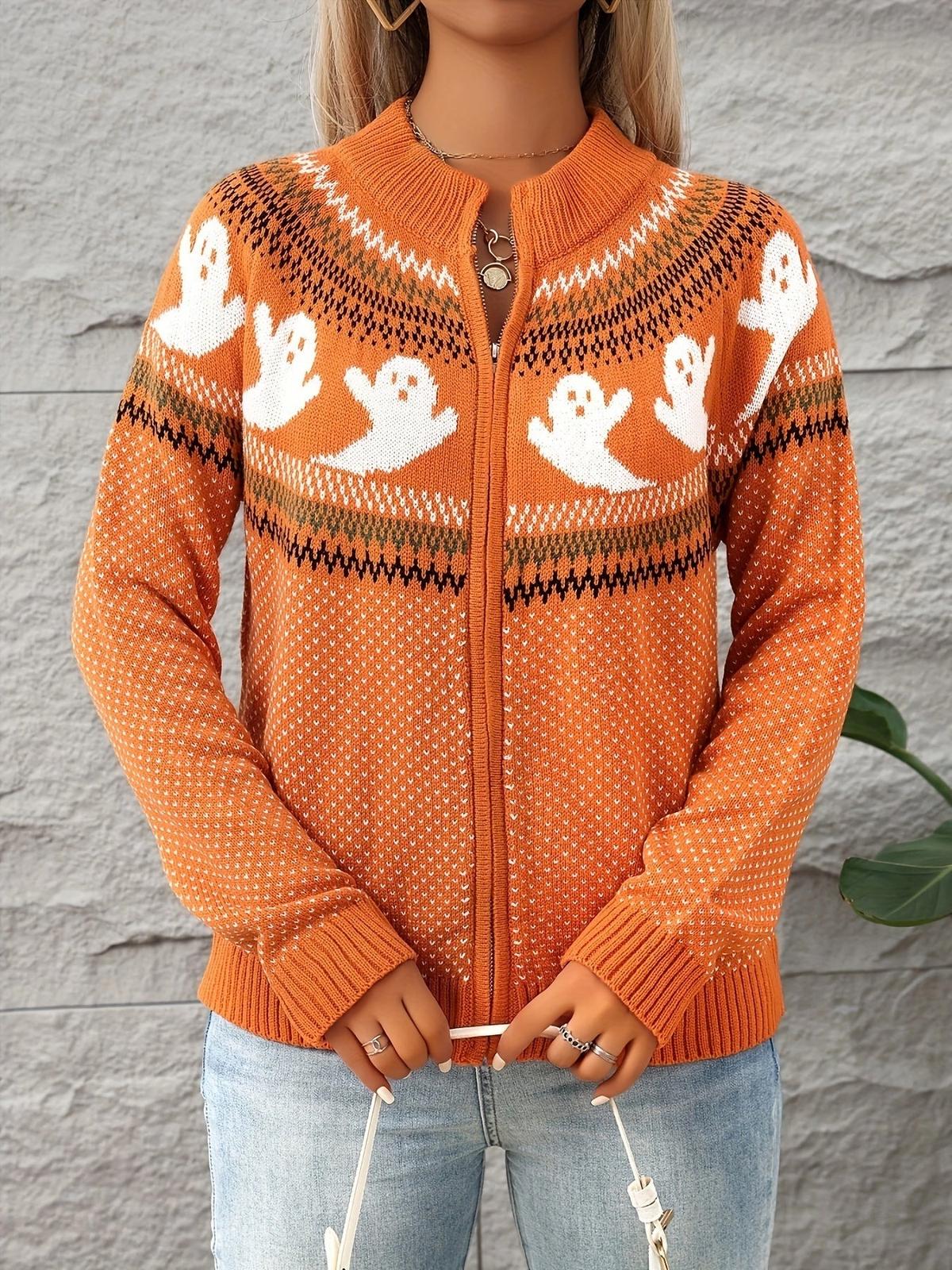 Oranje vest met spookjesmotief, rits half dicht