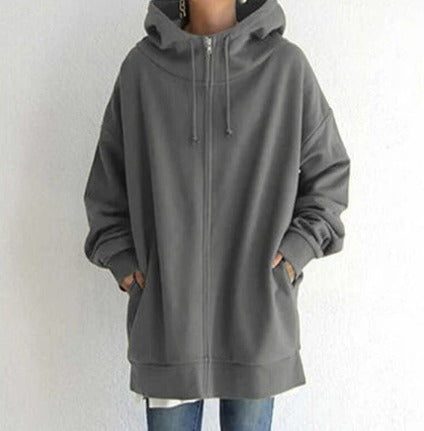 Hoodie Dames met Rits | Oversized | Lang Model | Capuchon en Zakken-Boutique Moda