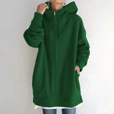 Hoodie Dames met Rits | Oversized | Lang Model | Capuchon en Zakken-Boutique Moda