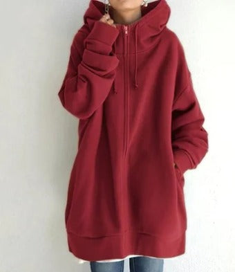 Hoodie Dames met Rits | Oversized | Lang Model | Capuchon en Zakken-Boutique Moda