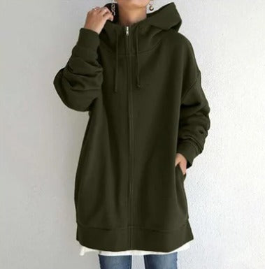 Hoodie Dames met Rits | Oversized | Lang Model | Capuchon en Zakken-Boutique Moda