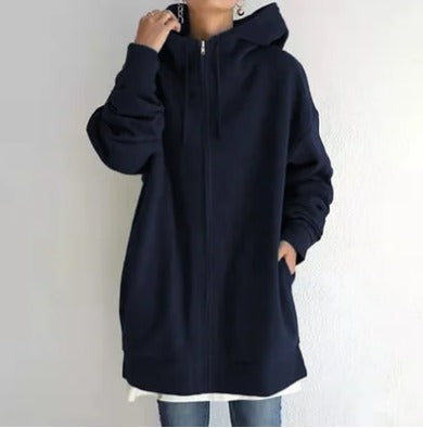 Hoodie Dames met Rits | Oversized | Lang Model | Capuchon en Zakken-Boutique Moda